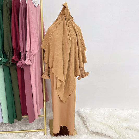 Dubai Turkey Solid Color Dress With Headscarf