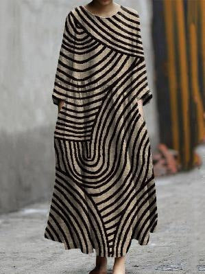 Fashionable Round-neck Long-sleeve Printed Dress