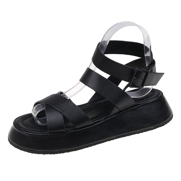 Thick-soled Heightened Roman Shoes Retro Round Head Thin Belt Buckle Sandals
