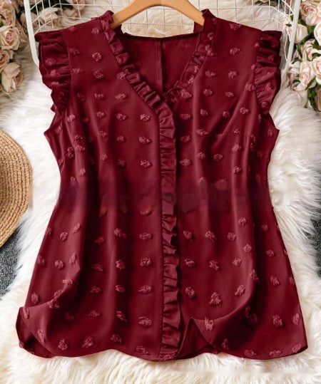 Women's Casual Solid Color Textured Cap-sleeve Shirt