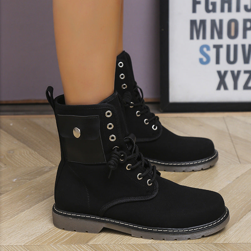 Autumn And Winter Low-heeled Lace-up Leopard Print Fleece Snow Boots