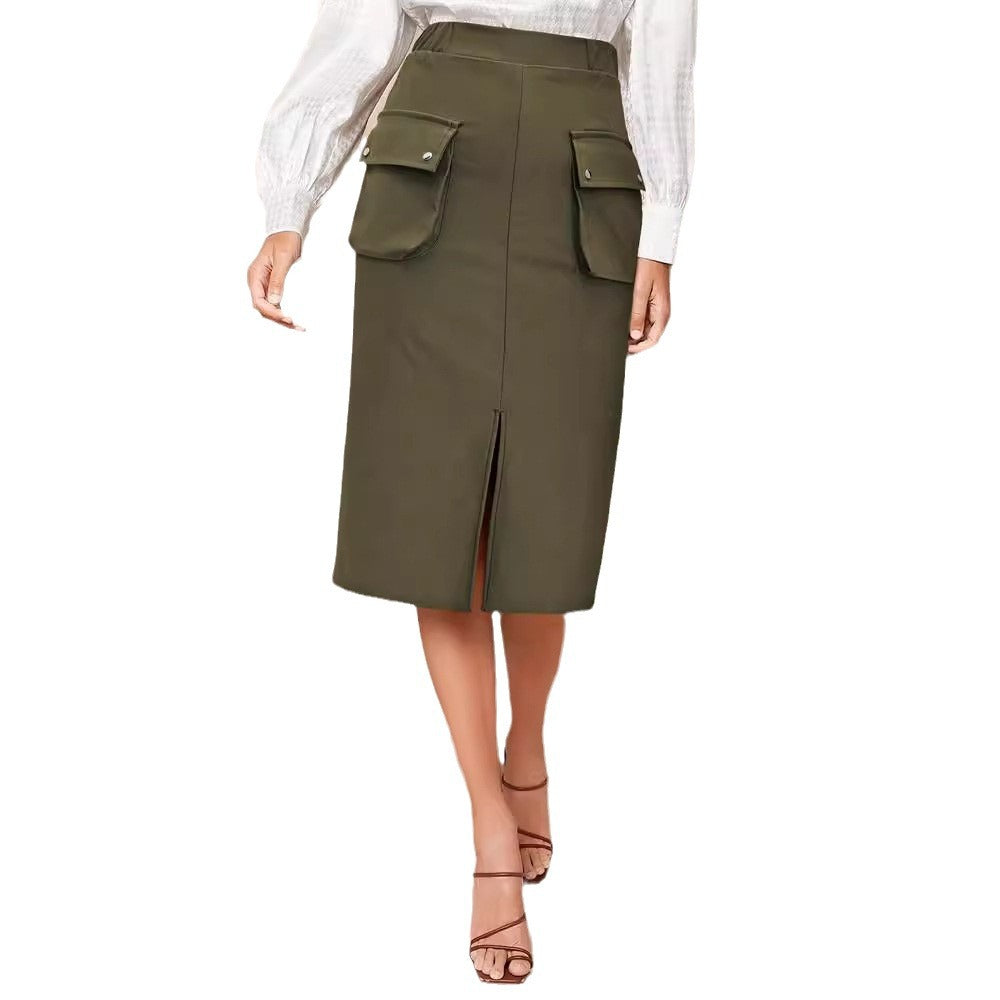 Women's Fashionable Utility-pocket Mid-length Skirt