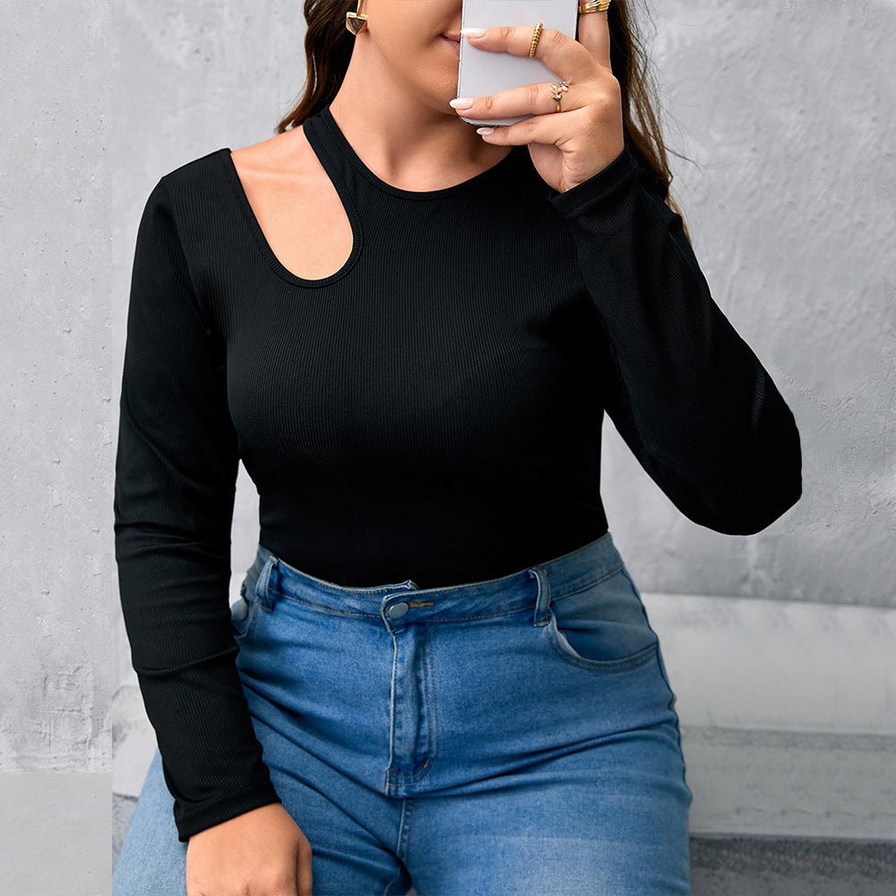 Women's Round-neck Long-sleeve Slim-fit Hollow-out Top