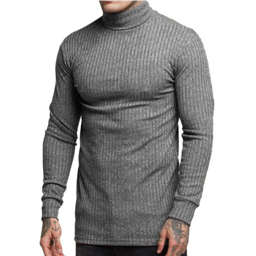 New Casual Men's Fashionable Solid Color High Neck Fried Dough Twist Stripe Knitwear