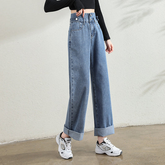 Women's Double Breasted Straight Jeans High Waist