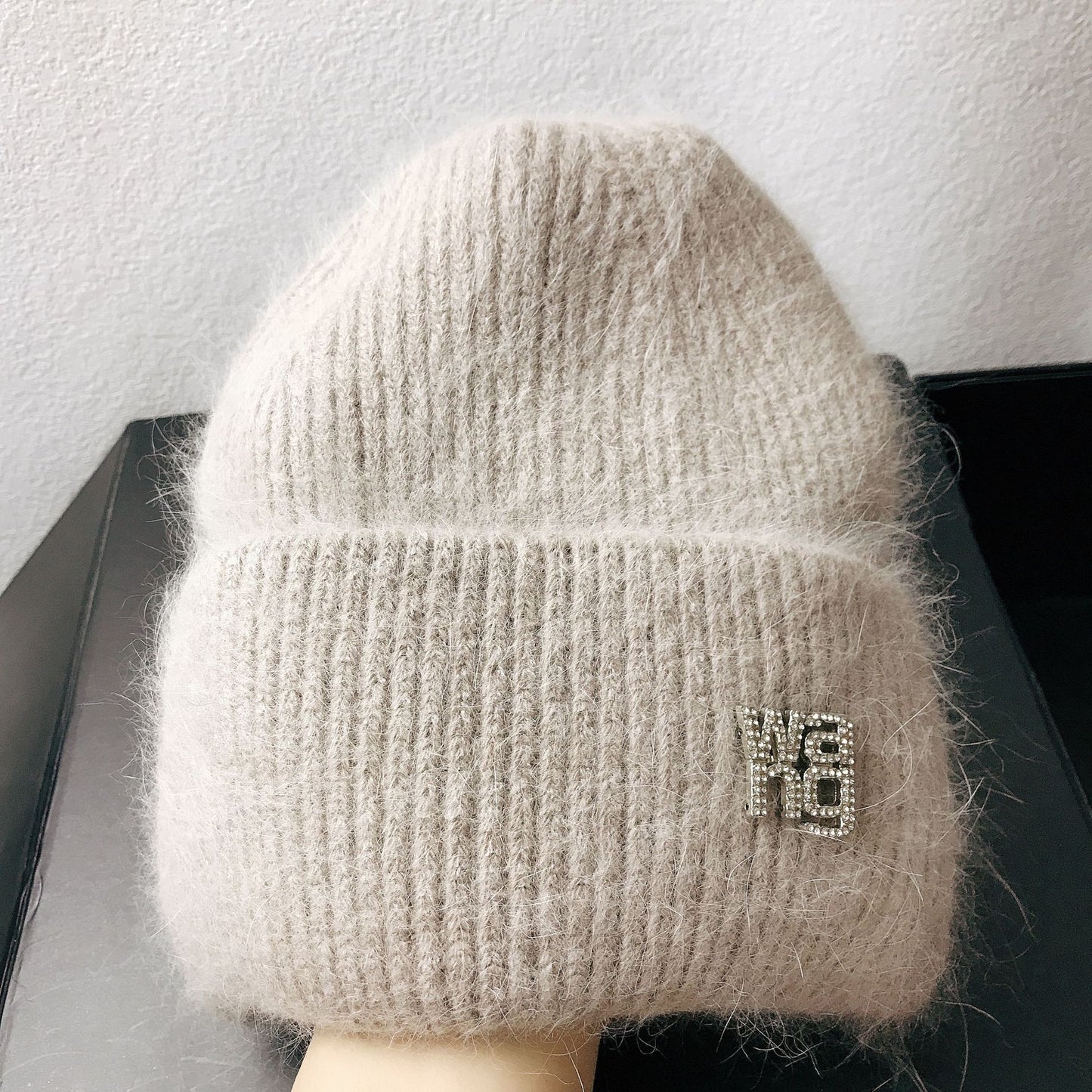 Rabbit Hair Double Fold Brim Knitted Hat
