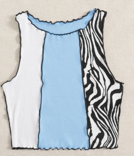 Women's Pit Striped Vest Bottoming Short Back Knitted Colorblock Top