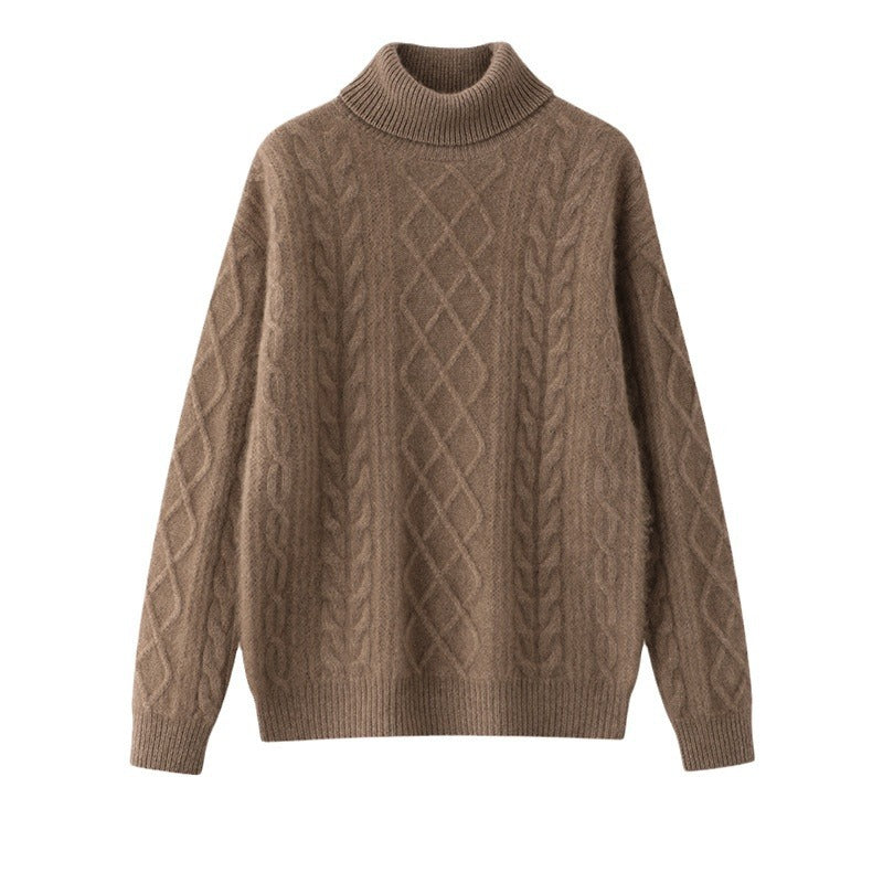 Women's High Lapel Cashmere Loose Lazy Sweater Three-strand Thickened Knitting Bottoming Shirt Top