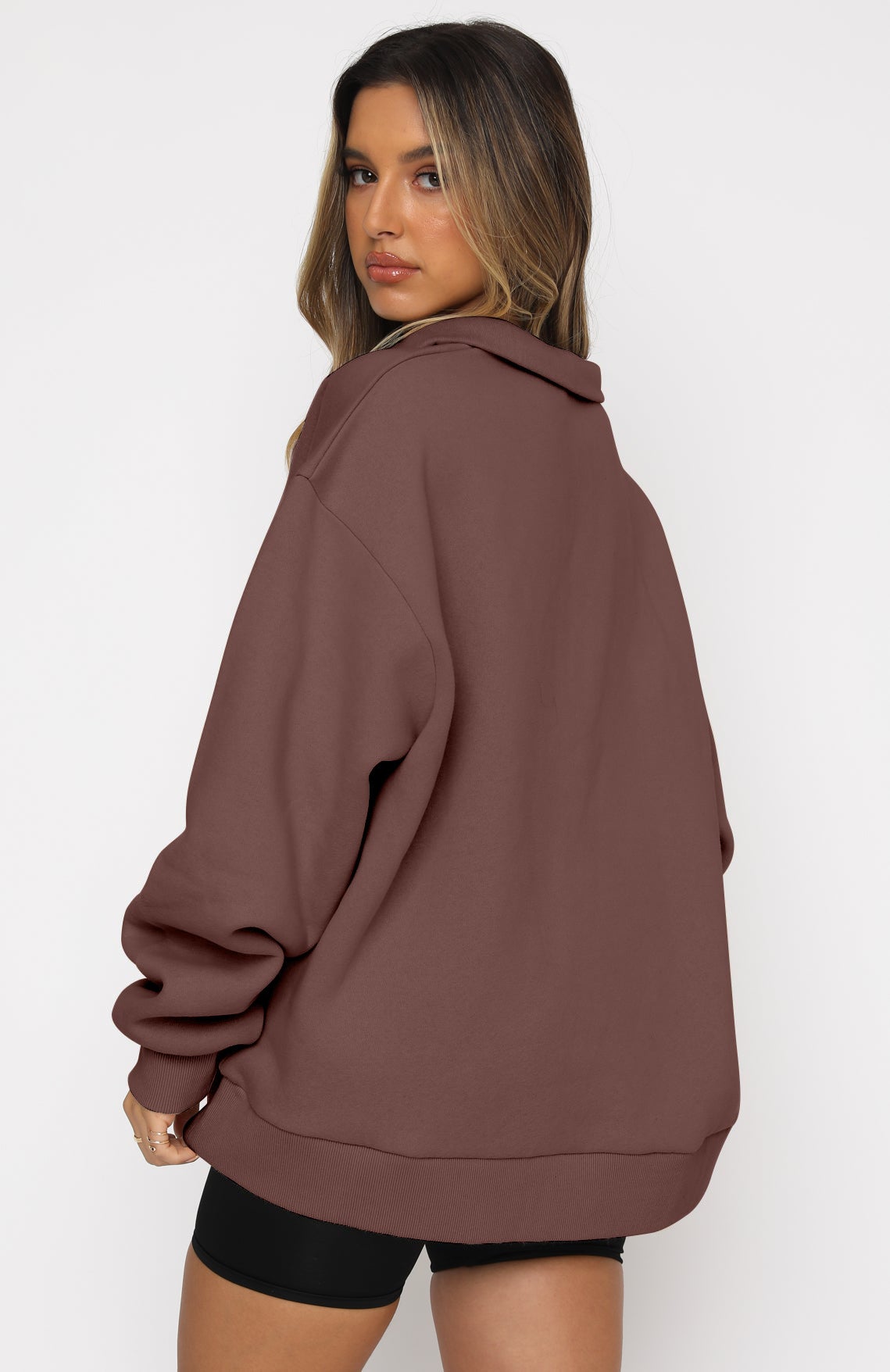Casual Top Half Zipper Pullover Long Sleeved Sweatshirt