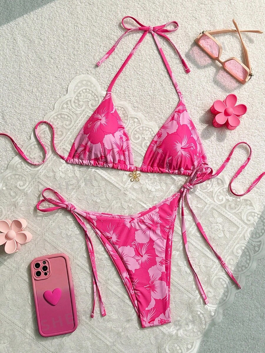 Triangular Cup Printed Sexy Bikini Two-Piece Swimsuit For Women