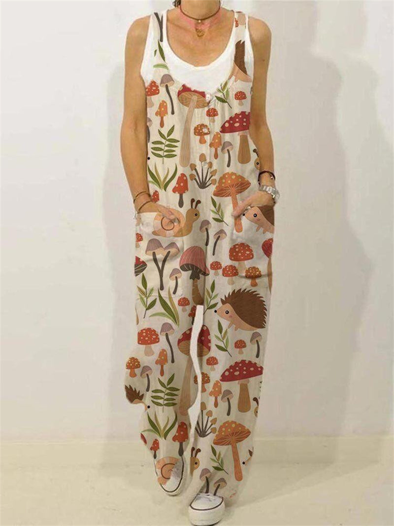 Women's Animal Floral Botanical Print Casual Sleeveless Loose Jumpsuit