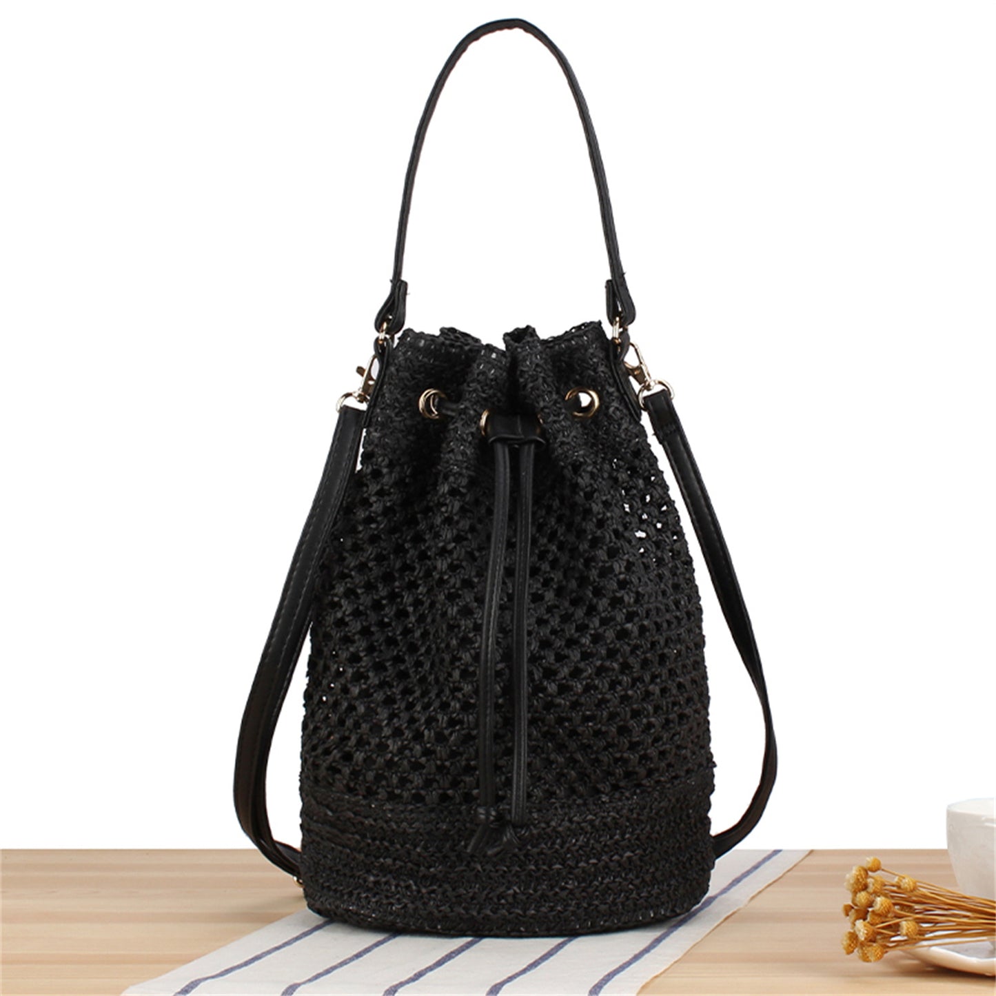 Simple Fashion All-match Handbag Bucket Woven Bag