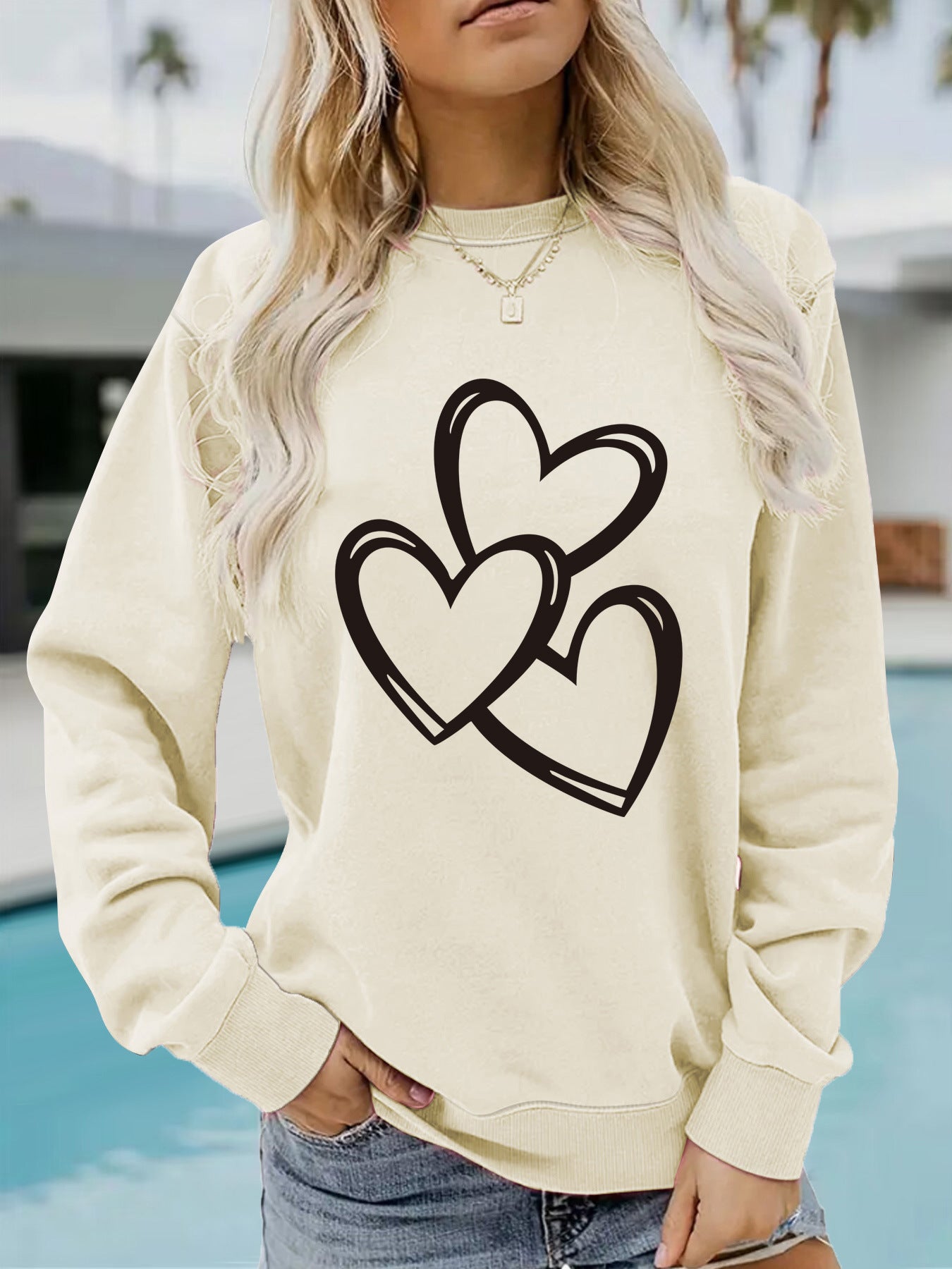 Womens Casual Long-sleeve Crew-neck Printed Sweatshirt Top
