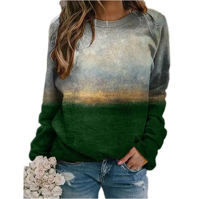 Long Sleeve Gradient Print Pullover Sweatshirt