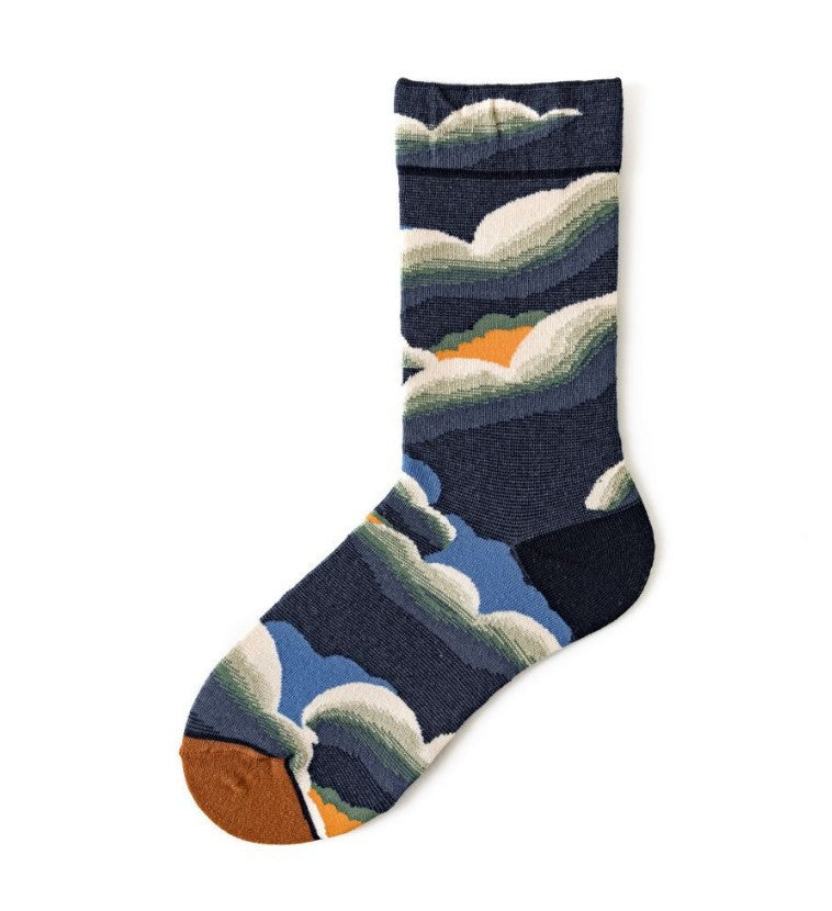 Trendy Mid-calf Length Socks Preppy Style Stockings Artistic Illustration Socks