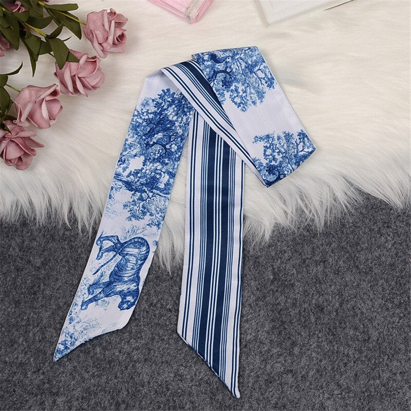 Silk scarf fashion ladies small scarf printed twill tie bag handle small ribbon