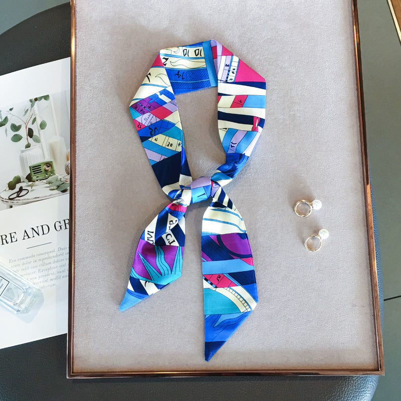 Double-sided Slender Small Silk Scarf Bag Handle Hair Band Turban