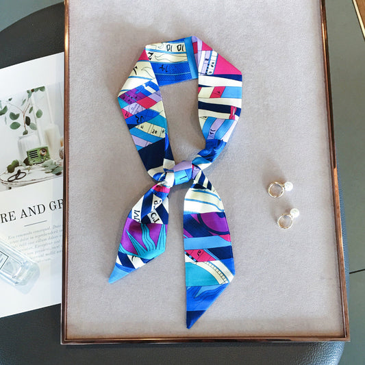Double-sided Slender Small Silk Scarf Bag Handle Hair Band Turban