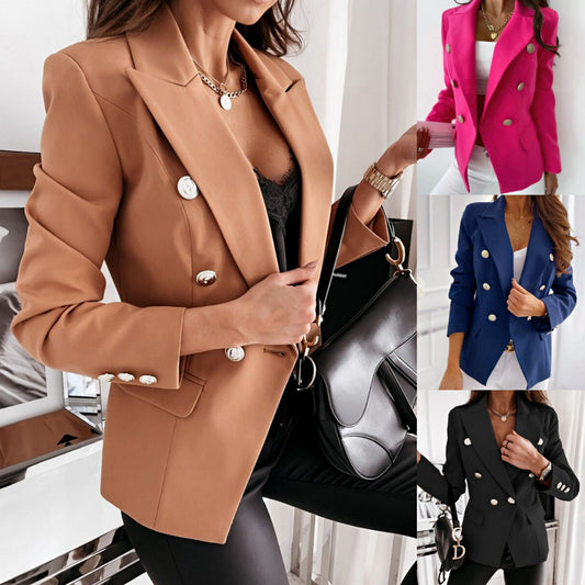 Double-breasted Solid Color Commuter Slim Suit Short Coat