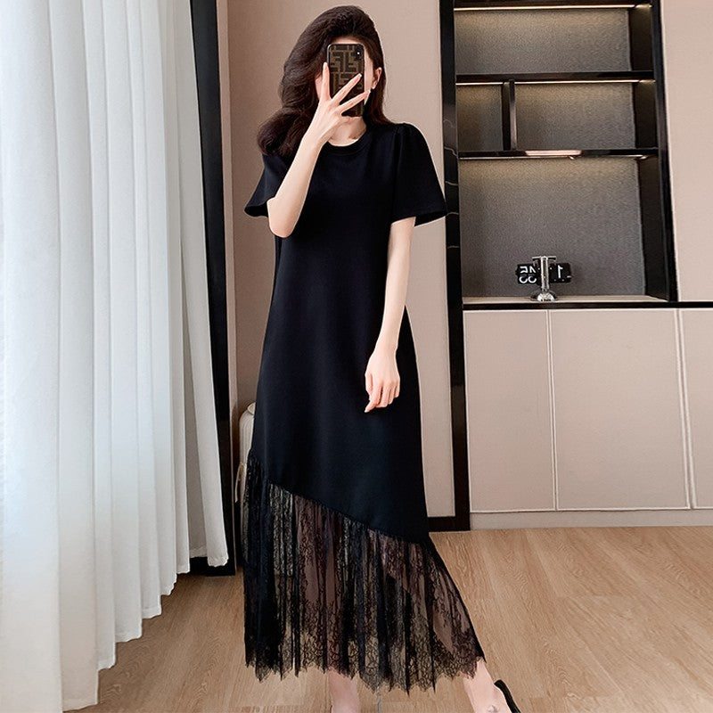 Womens Casual Slim-Fit Lace Short-Sleeve Dress