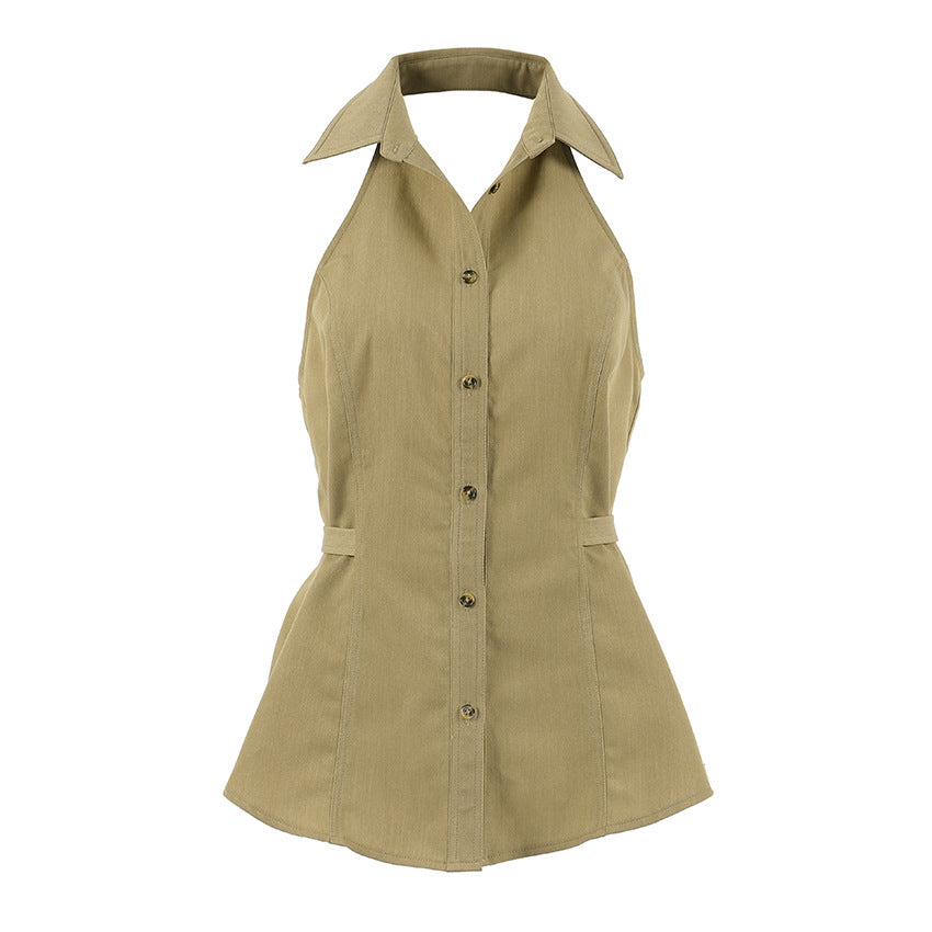 Women's Hot Girl Sleeveless Halter Strap Simple Slim Fit Backless Top