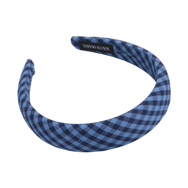 Blue Color Plaid Bow Sponge Headband