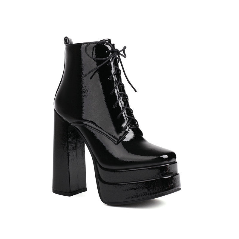 Chunky-heeled Ultra-high Heel Ankle Boots Casual Lace-up British-style Dr Martens With A Thick Sole And Waterproof Design