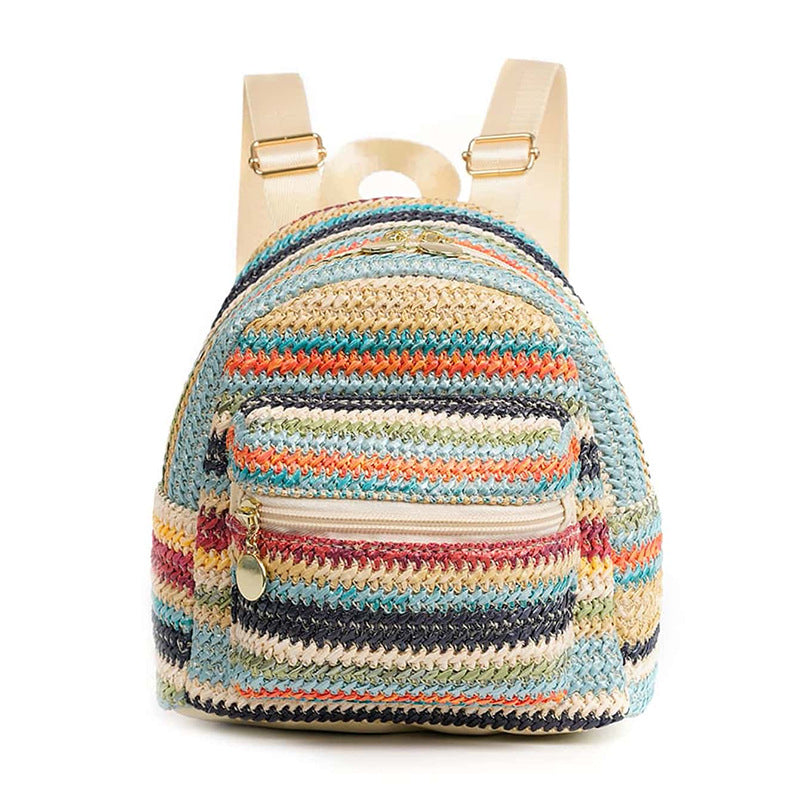 Ethnic Minorities Double Layer Zipper Casual Cool Backpack Straw Backpack