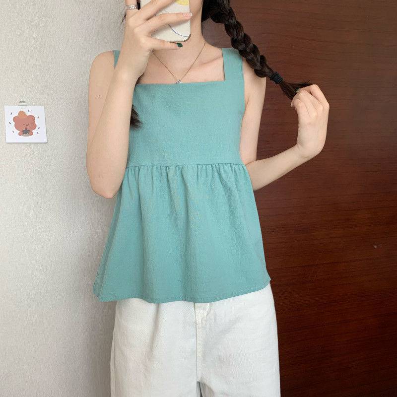 Solid Color Square Neck Playful Baby Shirt Summer Temperament Age Reducing Short Sleeve