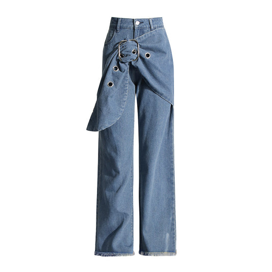 Casual Style Wide-leg Pants New Patchwork Belt