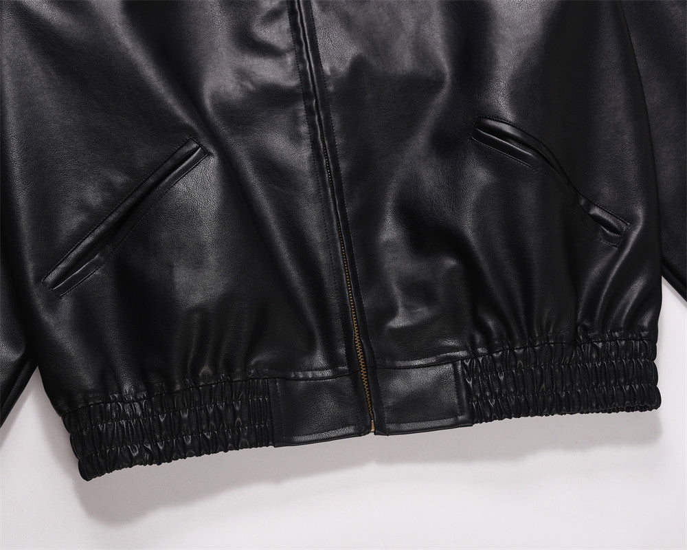 INS American Style Motorcycle Clothing Loose Casual Stand Collar PU Leather Jacket