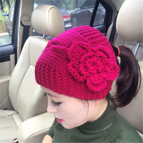 Women's Beanie Windproof Belt Fashion Warm Flower Headgear