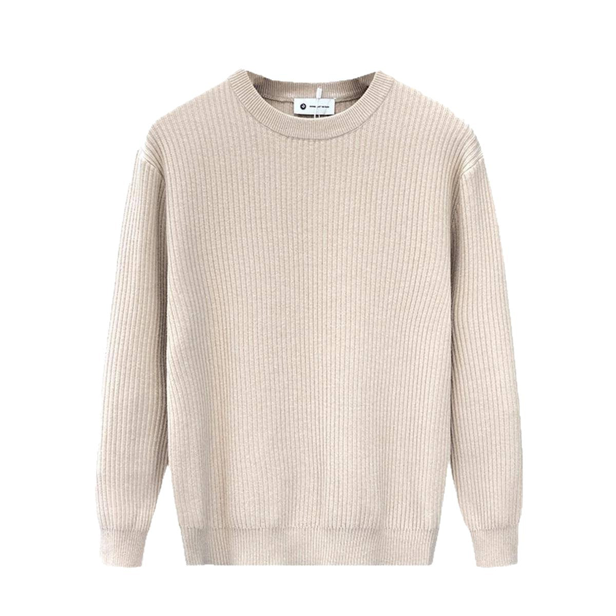 Mens Versatile Simple Solid-Color Apricot Knitted Sweater