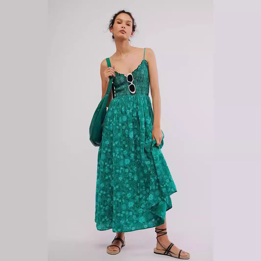New Summer V-Neck Strap Print Dress For Women