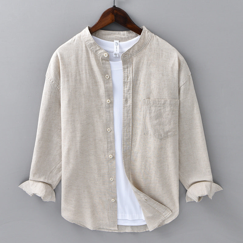 Spring And Summer Long Linen Sleeves Shirt Men's Casual Versatile Stand Collar Cotton And Linen Chinese Style