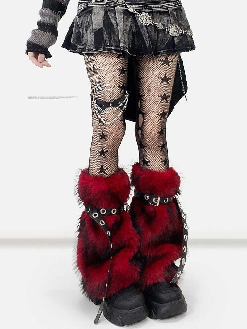Fuzzy Raw-edge Wine-red Leg Warmers With A Slight Flared Mid-calf Design