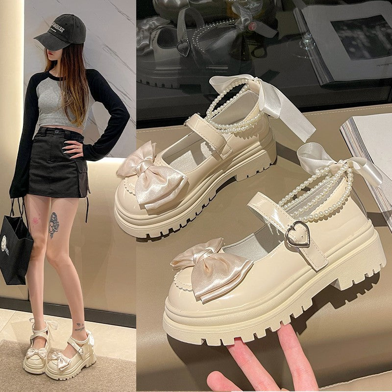 Vintage Bow With Skirt Japanese JK College Style Shoes