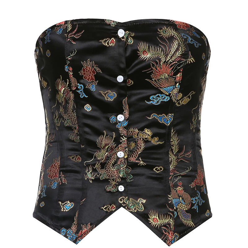 Europe And The United States New Retro Jacquard Bodice Tube Top