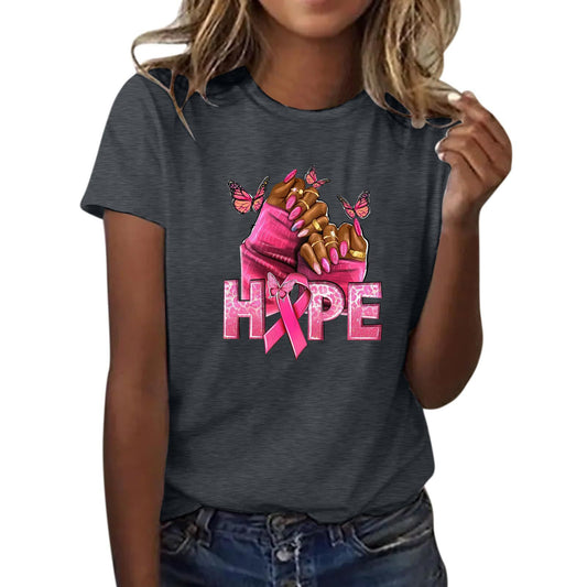 Women's Ribbon Printing Short Sleeve T-shirt Top
