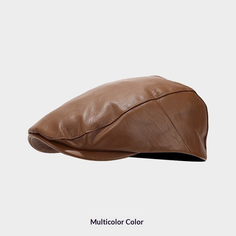 AutumnWinter American-style Leather Trapper Hat Men's Vintage Painter's Cap