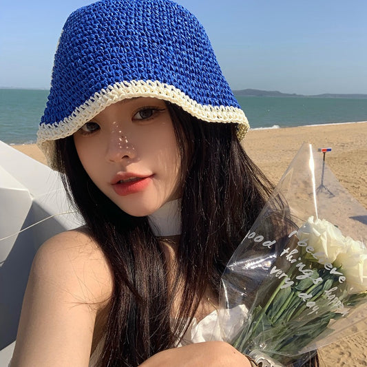 Hollow And Breathable In Summer Blue Panel Bucket Hat