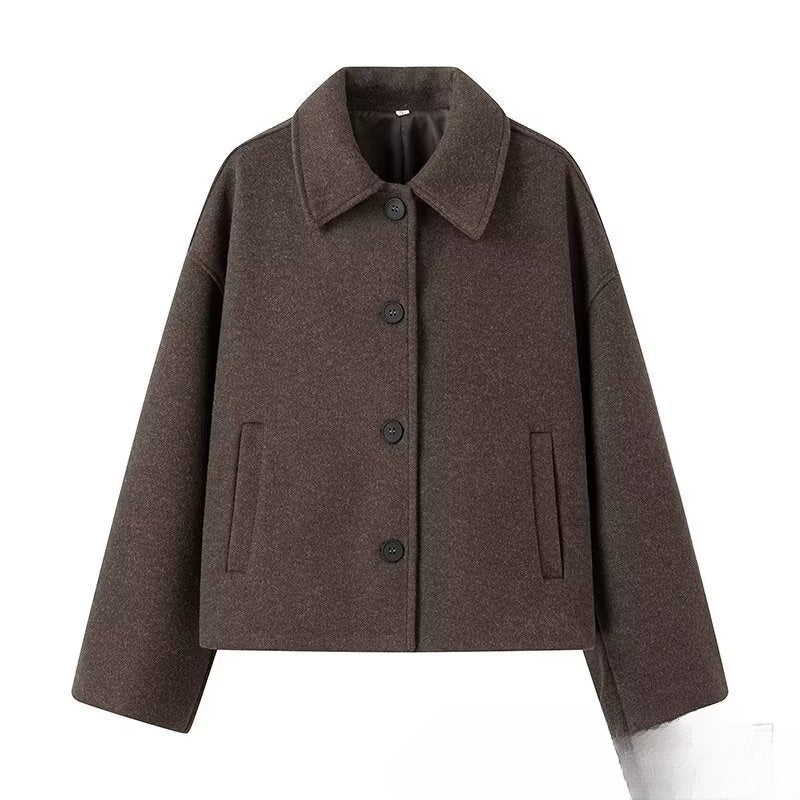 French-style Fashionably Casual Woolen Cropped Coat Thats Easy To Style