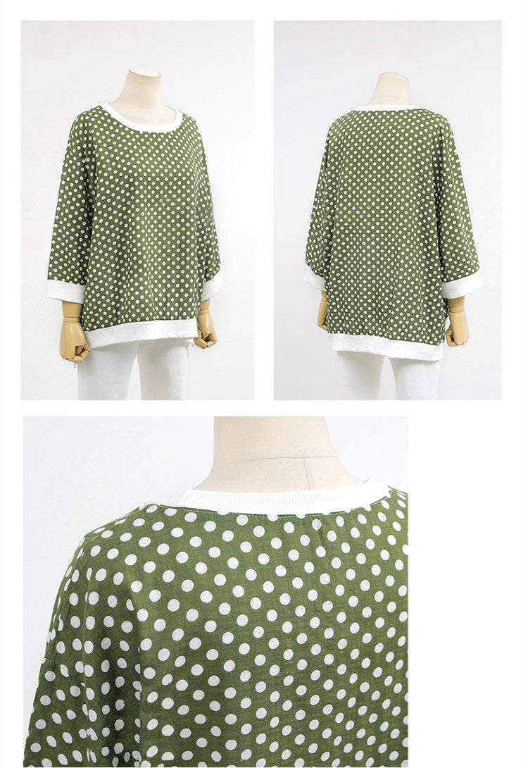 Sweater Polka Dot Round Neck Three Quarter Sleeve Top T-shirt