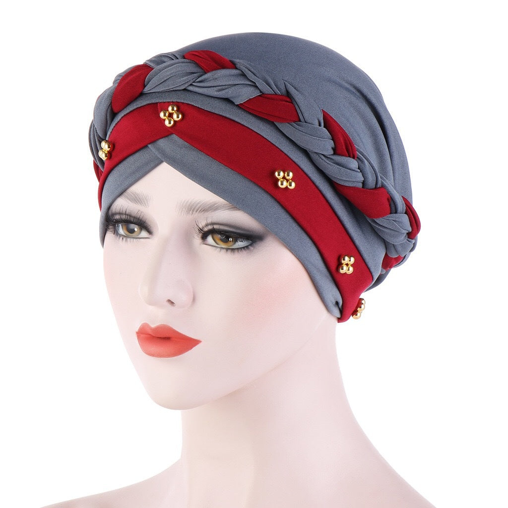New Multi-color Crystal Hemp Three-layer Turban Hat