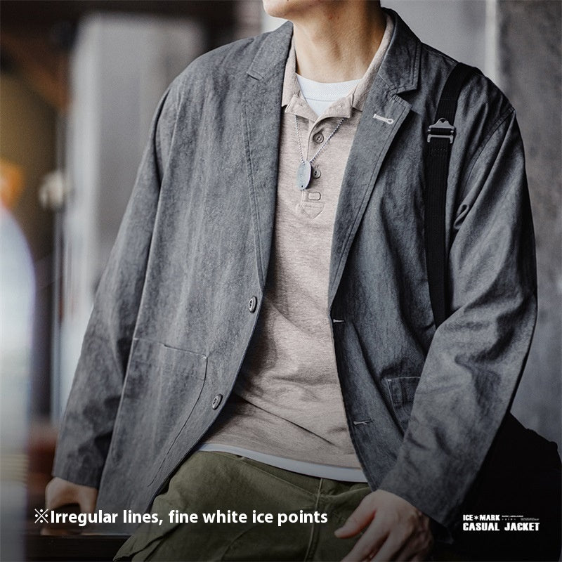 Workwear Ice Dyed Suit Jacket Flat Collar Loose