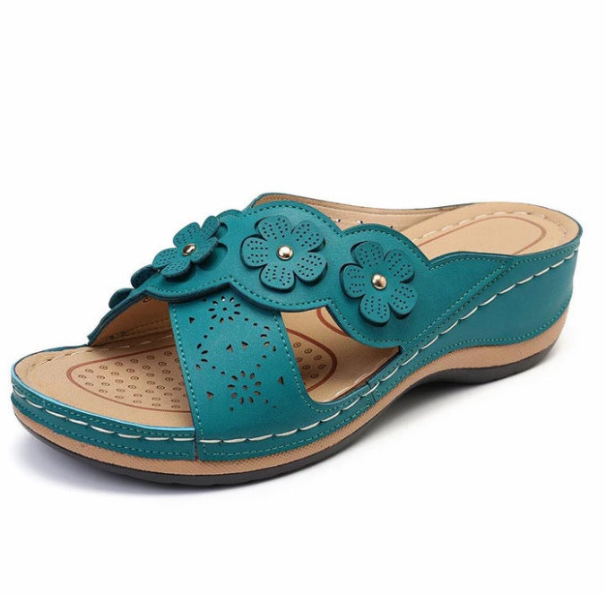 Cross retro flower super comfortable flat round toe shoes
