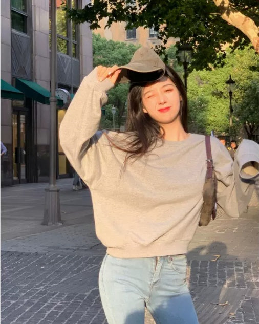 Korean Style High Waist Short Grey Sweater