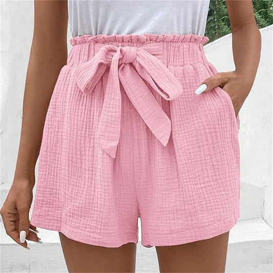 Elastiktalje Ensfarvede Casual Shorts Dame Løse Højtaljede Enkle Vide Ben
