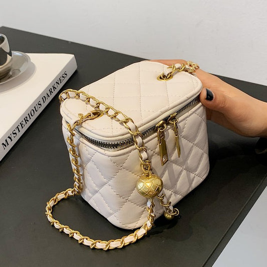 Western Style Kasse Taske Dame Trendy Mode Kæde Skuldertaske Rhombus Broderi Tråd Messenger Mini Firkantet Taske