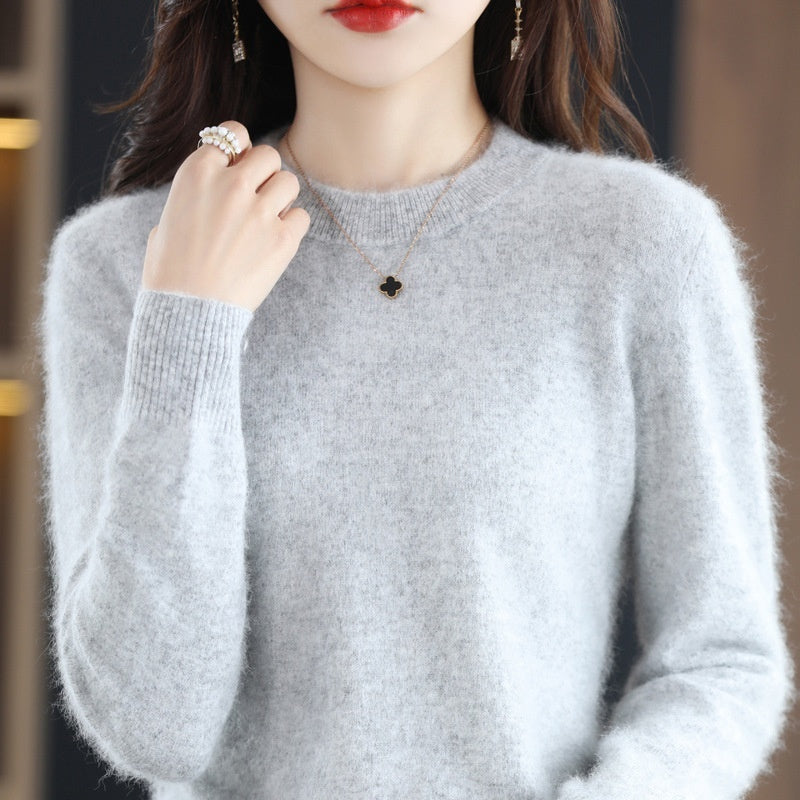 Round Neck Loose Solid Color Mink Sweater Pullover Base Woolen Sweater